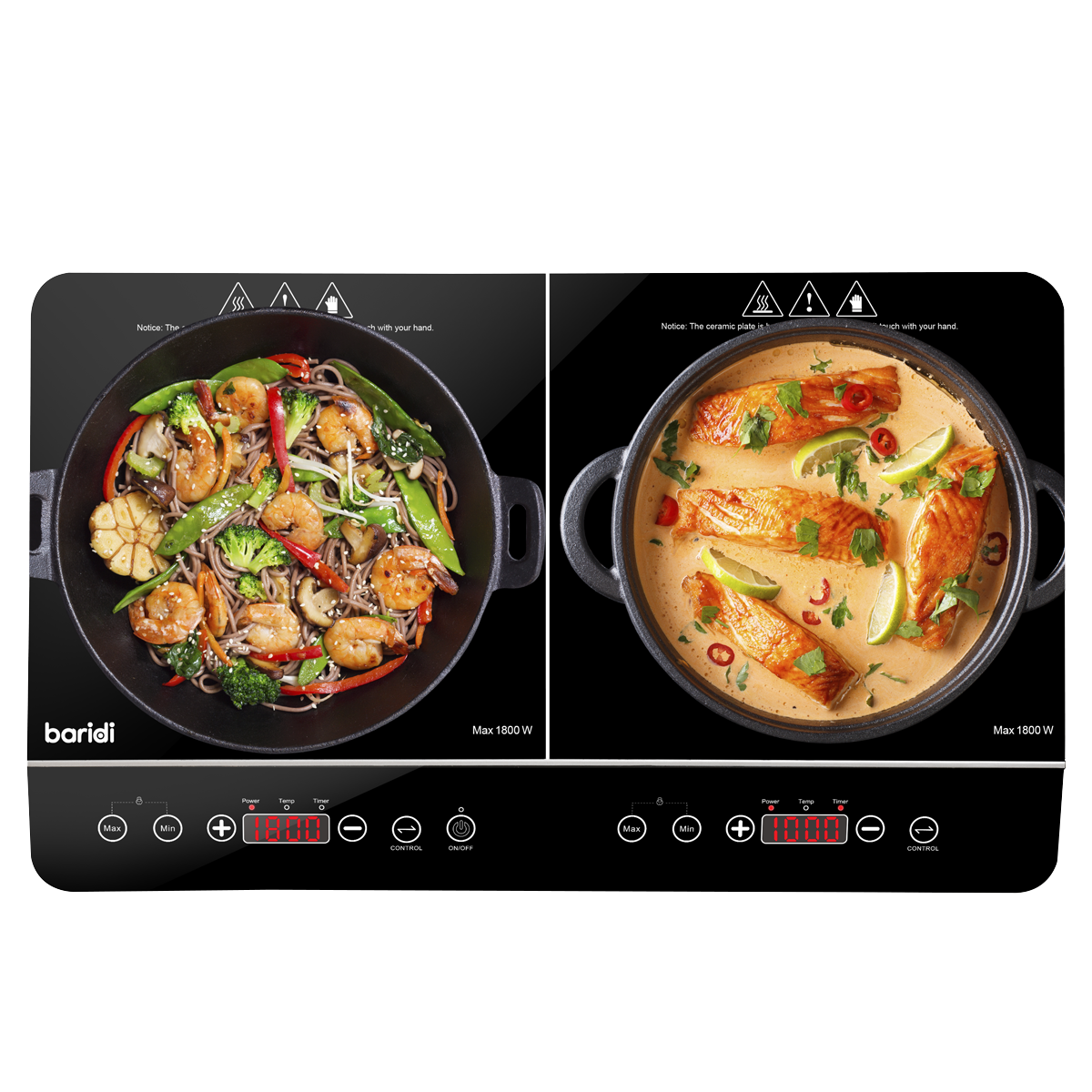 Portable Induction Hob with 2 Cooking Zones 60 x 36 x 6.5cm - Black DH146