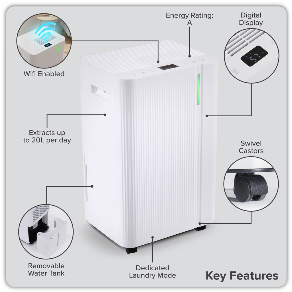 Dehumidifier with Digital Display & 24hr Timer 20L - White DH148