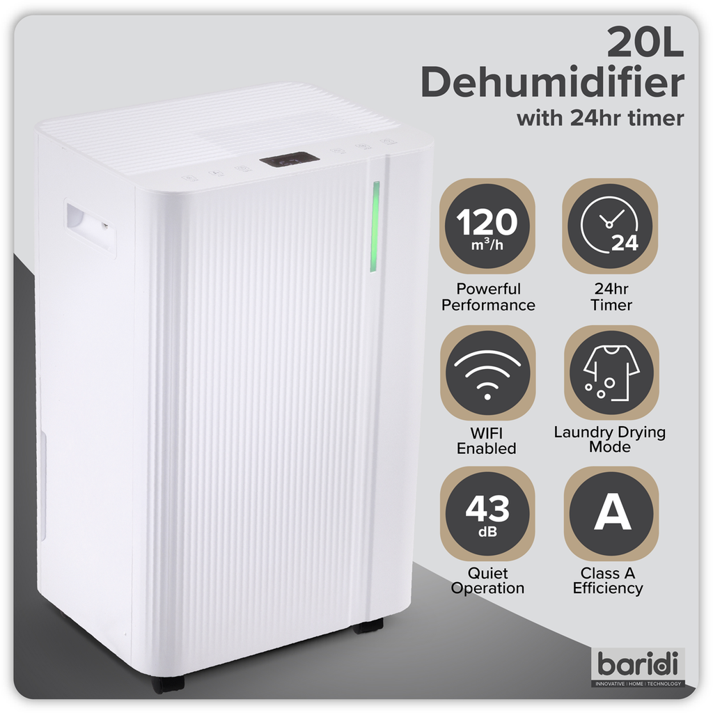 Dehumidifier with Digital Display & 24hr Timer 20L - White DH148