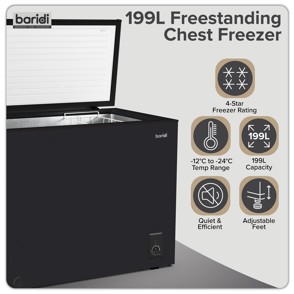 Freestanding Chest Freezer 199L Capacity - Black DH151