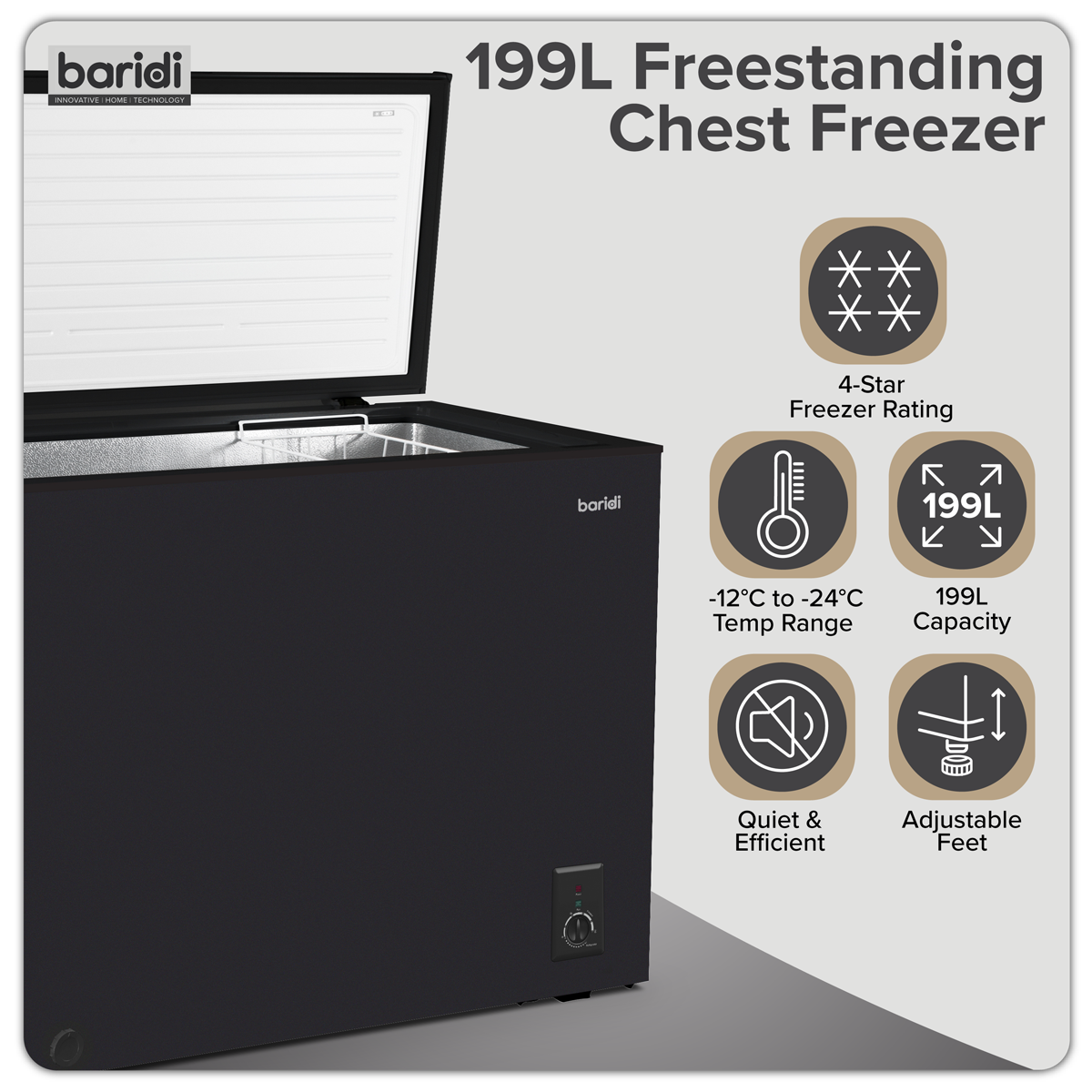 Freestanding Chest Freezer 199L Capacity - Black DH151