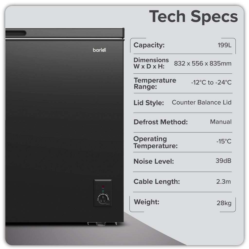 Freestanding Chest Freezer 199L Capacity - Black DH151