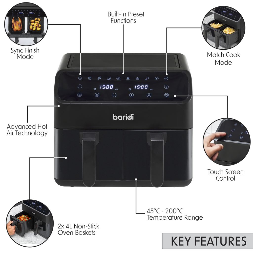 8L Dual Zone Air Fryer with 8 Preset Functions DH172