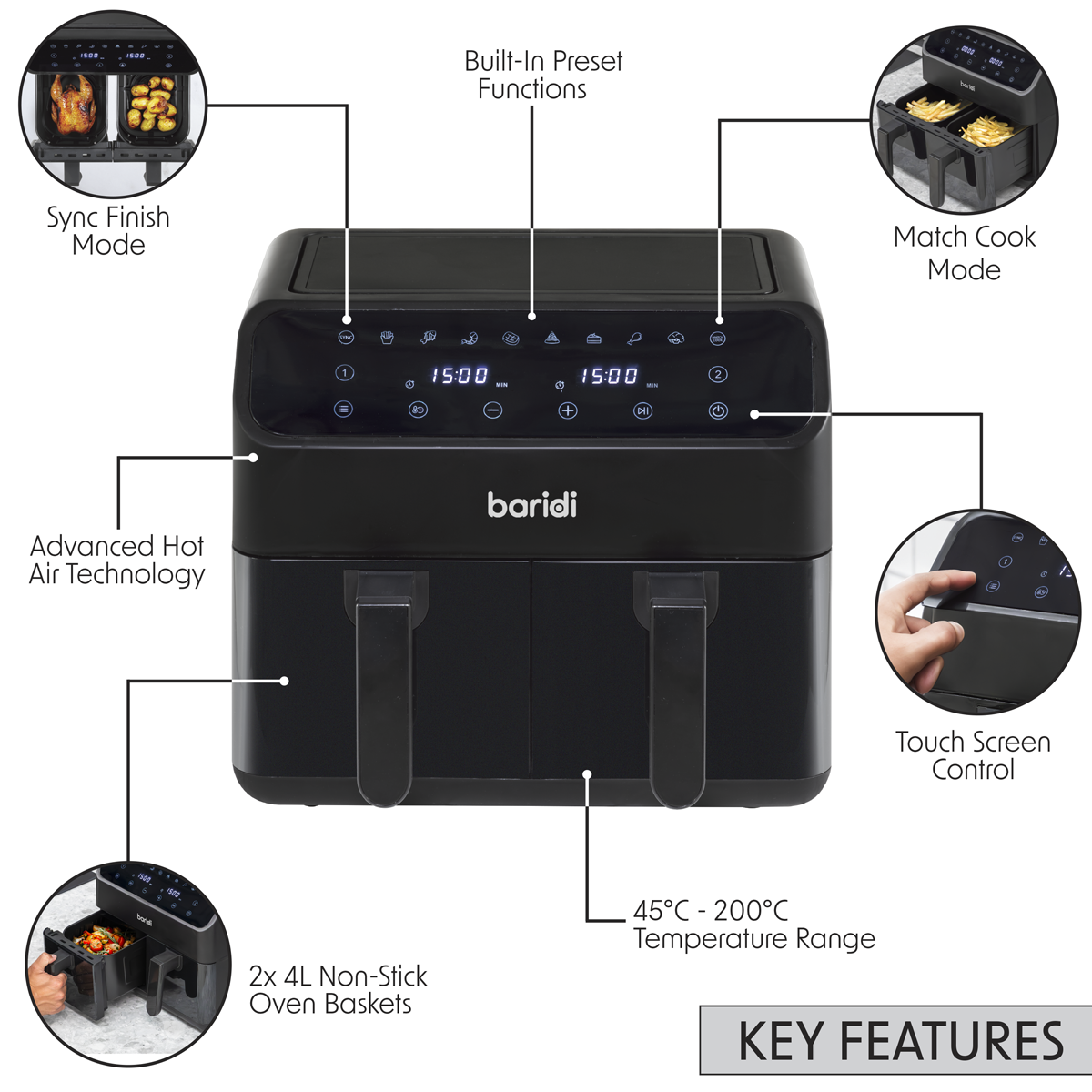 Dual Zone Air Fryer with 8 Preset Functions 8L DH172