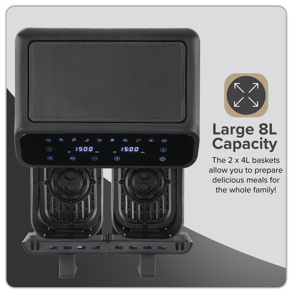 8L Dual Zone Air Fryer with 8 Preset Functions DH172