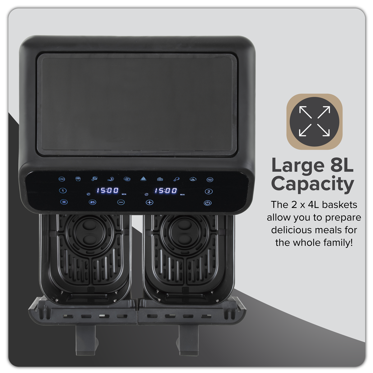 Dual Zone Air Fryer with 8 Preset Functions 8L DH172