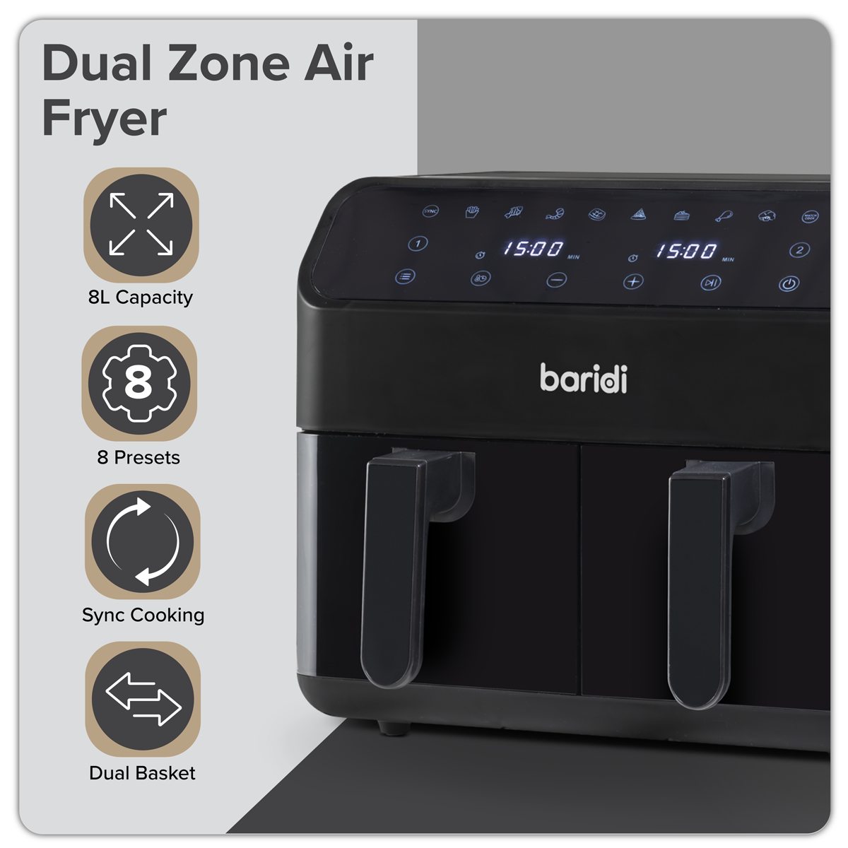 8L Dual Zone Air Fryer with 8 Preset Functions DH172