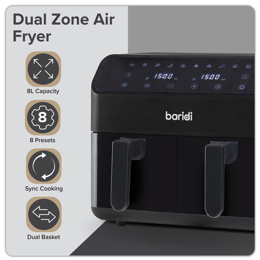 Dual Zone Air Fryer with 8 Preset Functions 8L DH172