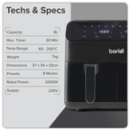 Dual Zone Air Fryer with 8 Preset Functions 8L DH172