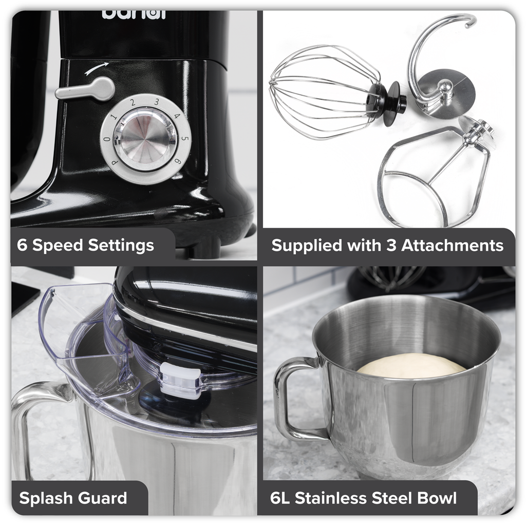 1500W Stand Mixer with Accessories 6L - Black DH173