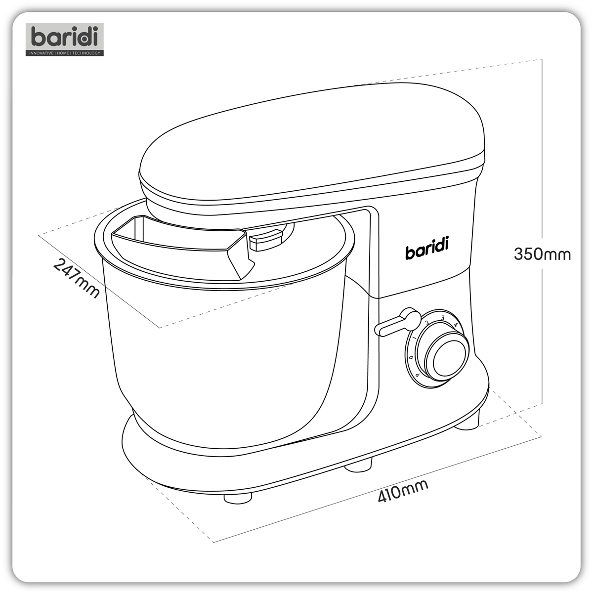 1800W Stand Mixer with Accessories 8L - Black DH174