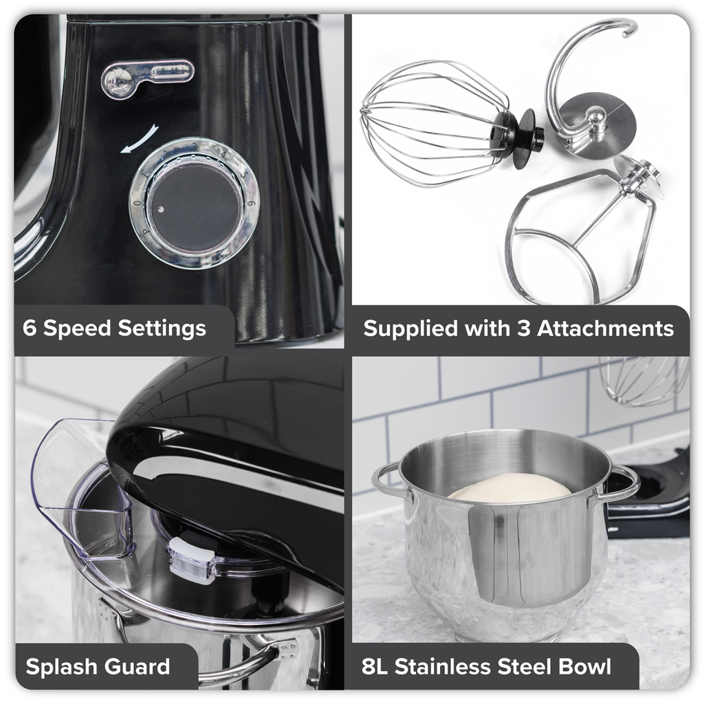 1800W Stand Mixer with Accessories 8L - Black DH174
