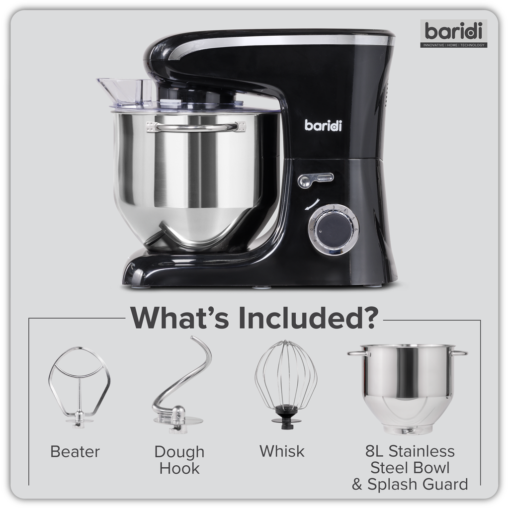 1800W Stand Mixer with Accessories 8L - Black DH174