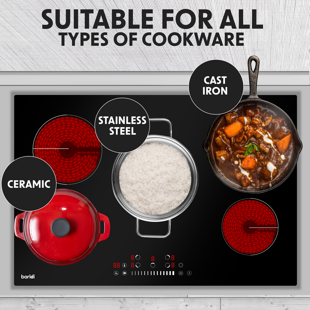 Integrated Ceramic Hob with 5 Cooking Zones 77cm - Black Glass DH175
