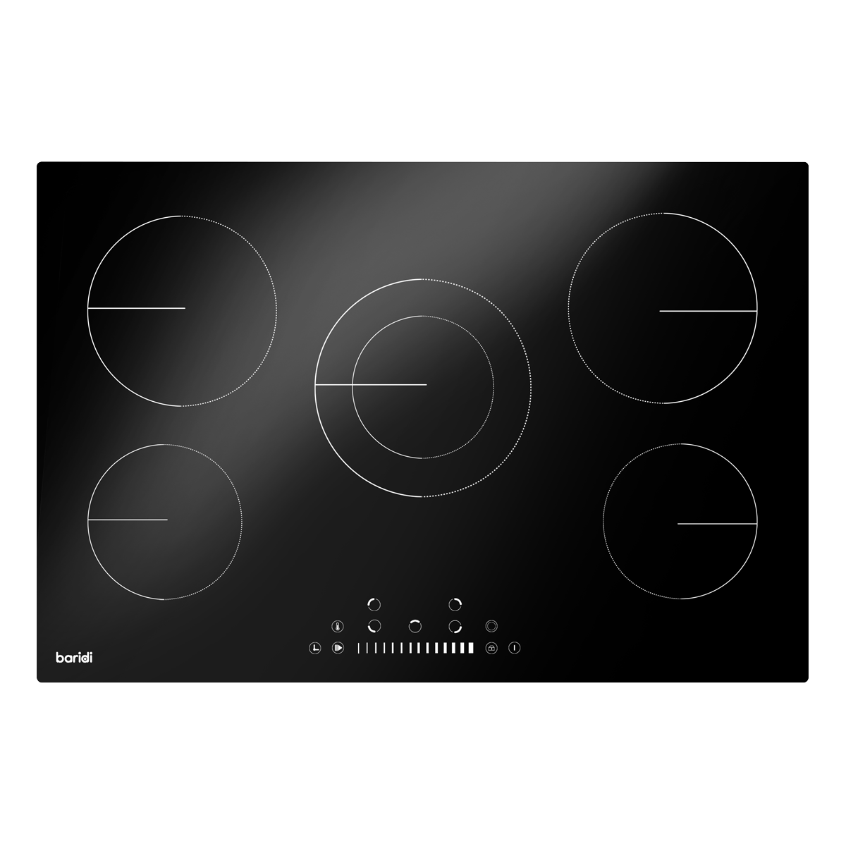 Integrated Ceramic Hob with 5 Cooking Zones 77cm - Black Glass DH175