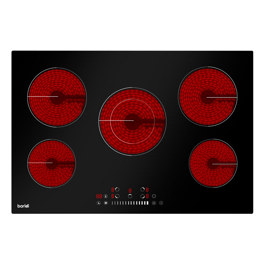 Integrated Ceramic Hob with 5 Cooking Zones 77cm - Black Glass DH175
