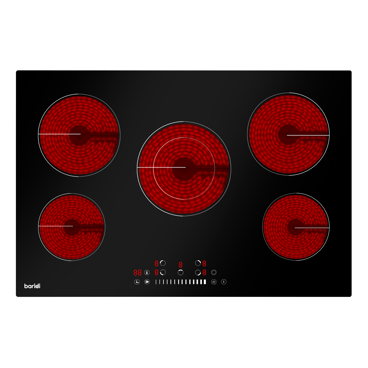 Integrated Ceramic Hob with 5 Cooking Zones 77cm - Black Glass DH175