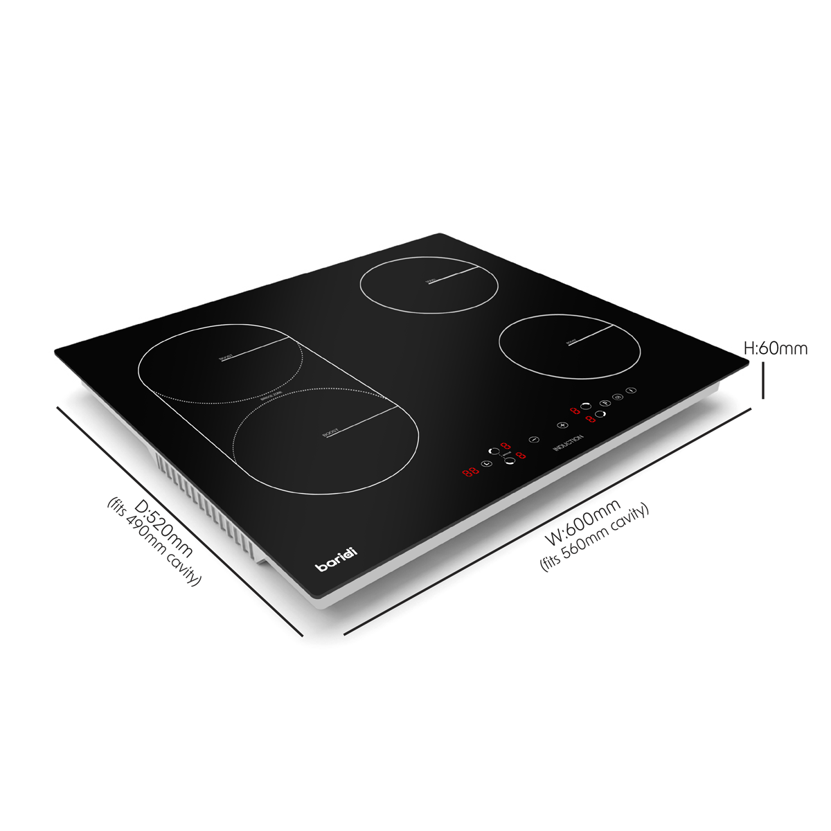 Integrated Induction Hob with 4 Cooking Zones & Bridge Zone 60cm 2800W Output DH178