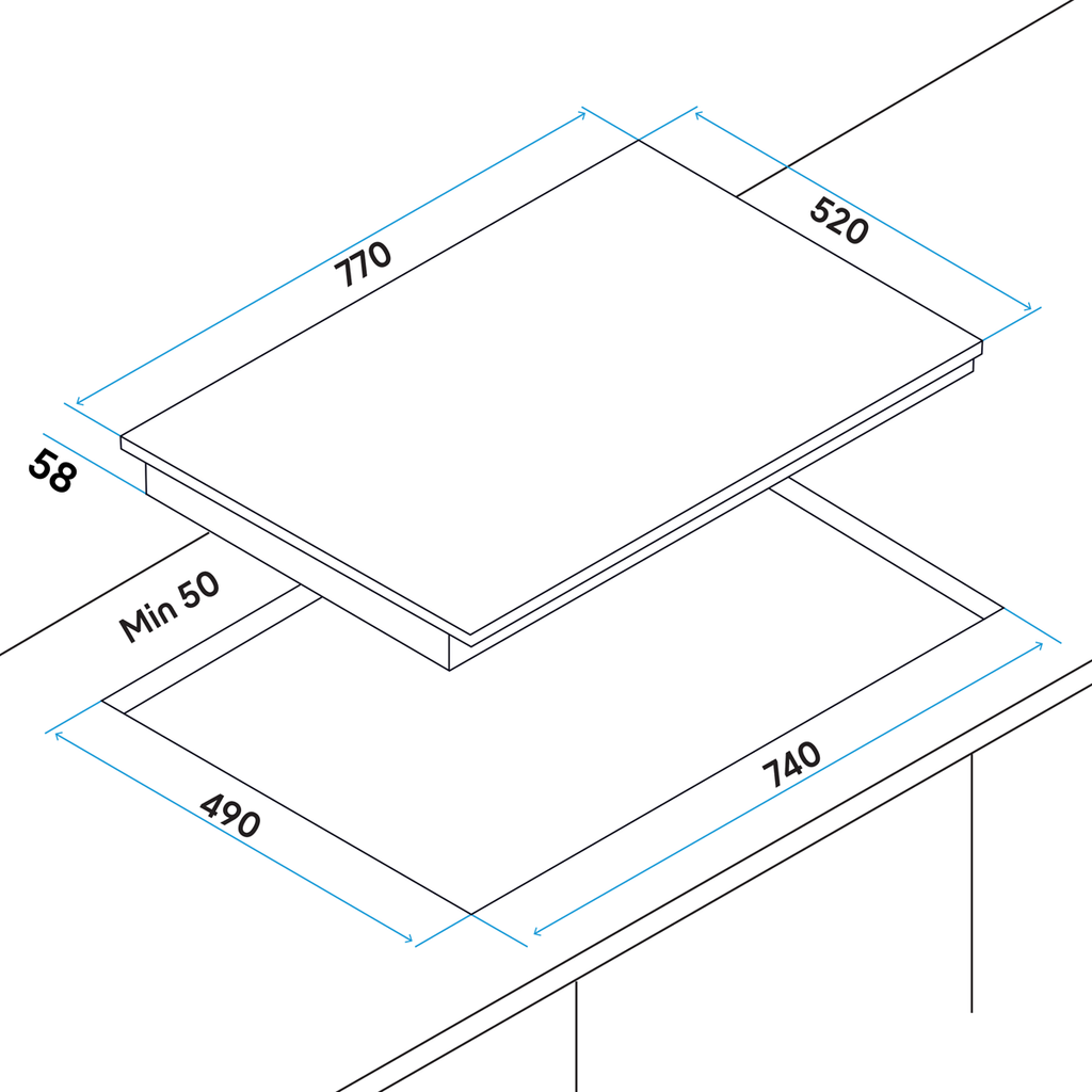 Integrated Induction Hob with 4 Cooking Zones 77cm 7200W Output DH179