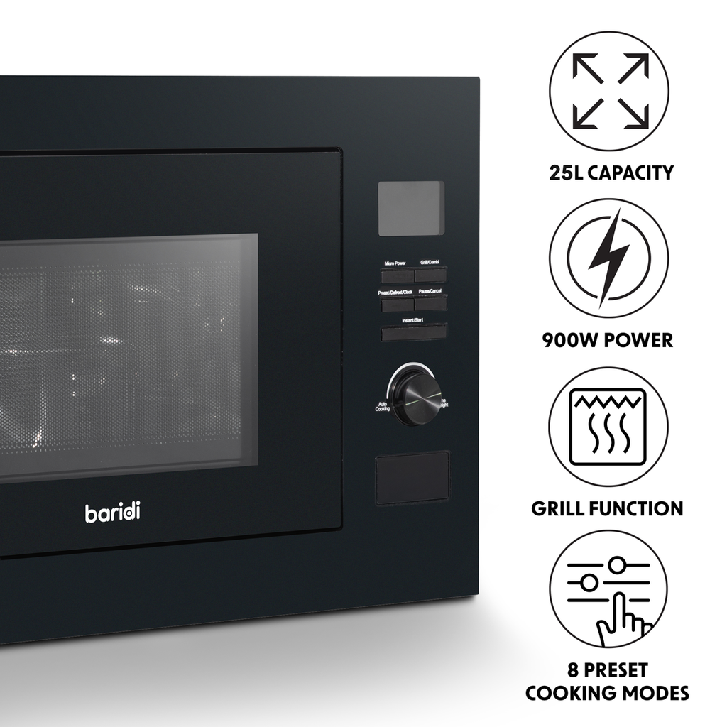 Integrated Microwave Oven with Grill 25L Capacity 900W - Black DH198