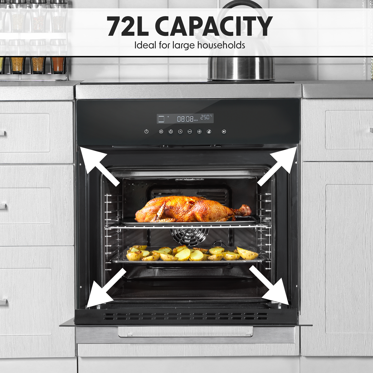 Integrated Fan-Assisted Electric Oven 60cm 72L Capacity - Black DH199