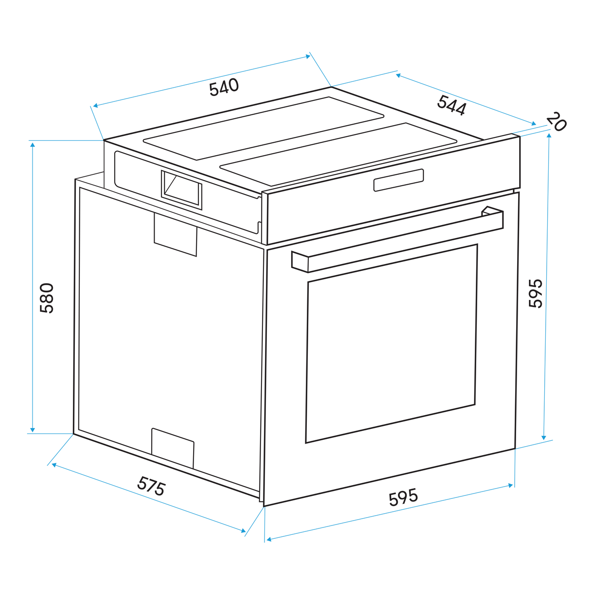 Integrated Fan-Assisted Electric Oven 60cm 72L Capacity - Black DH199