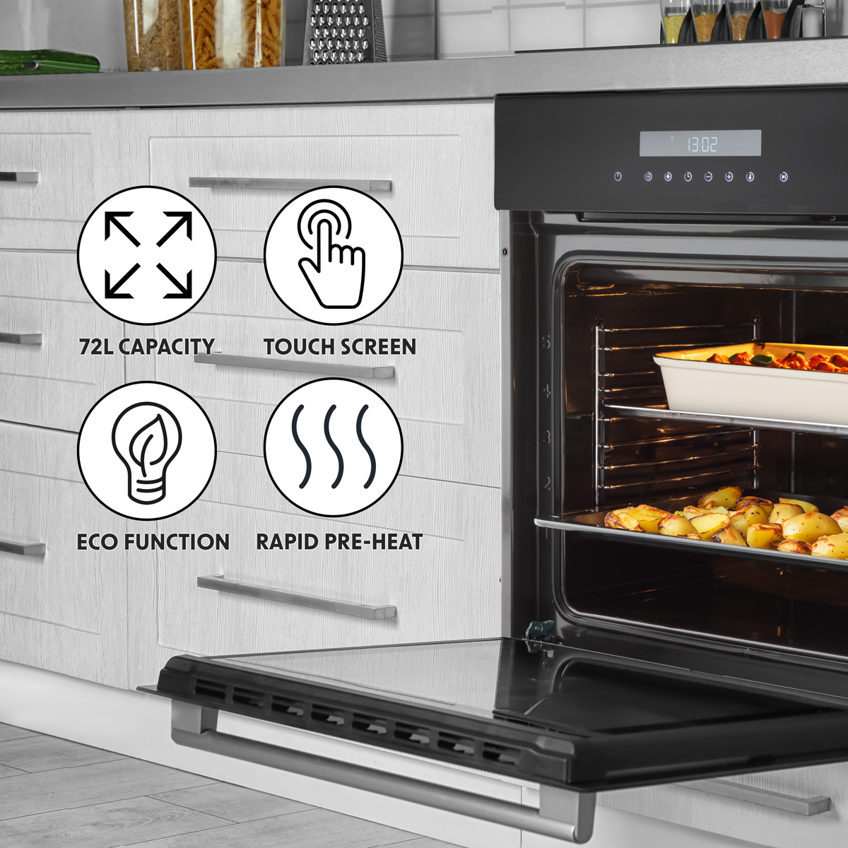 Integrated Fan-Assisted Electric Oven 60cm 72L Capacity - Black DH199