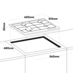 Gas Hob with 4 Cooking Zones 60cm - Stainless Steel DH225