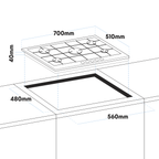 Gas Hob with 5 Cooking Zones 70cm - Stainless Steel DH227