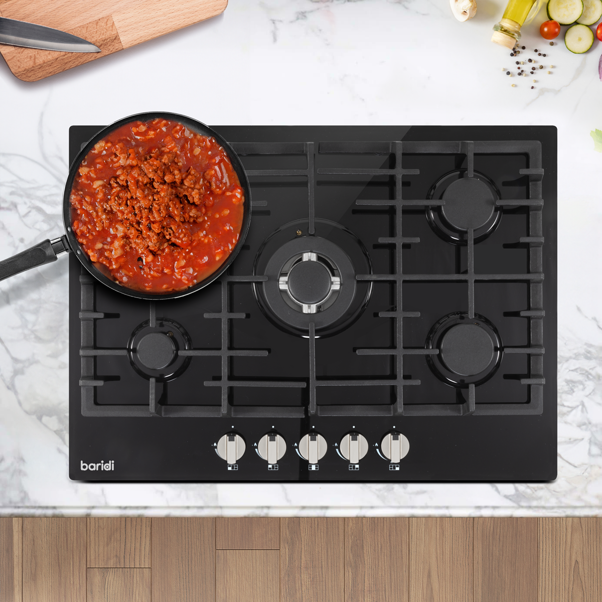 Gas Hob with 5 Cooking Zones 70cm - Black DH228