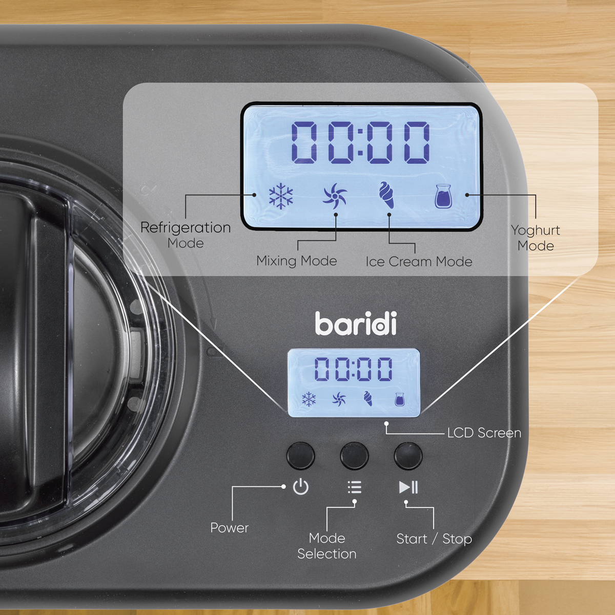 Automatic Churning Ice Cream Machine 1L Capacity - Black DH238