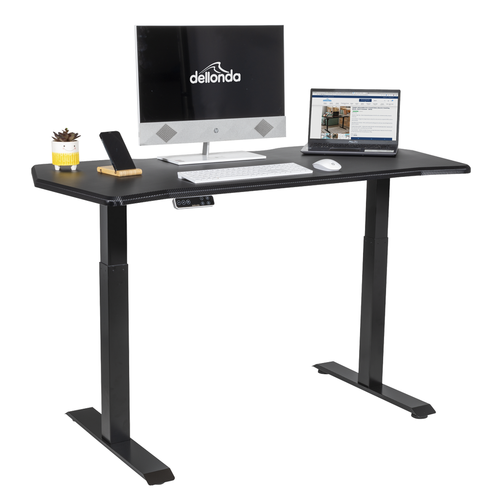 Dellonda Dual Motor Carbon Fibre Effect Electric Height-Adjustable Standing Desk DH241