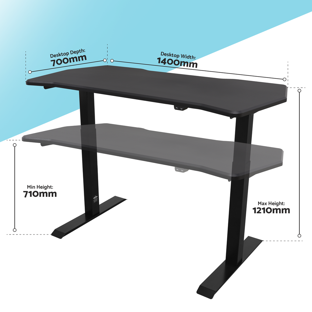 Single Motor Ultra-Quiet Adjustable-Height Electric Sit/Stand Desk - Carbon Fibre Effect Desktop DH243