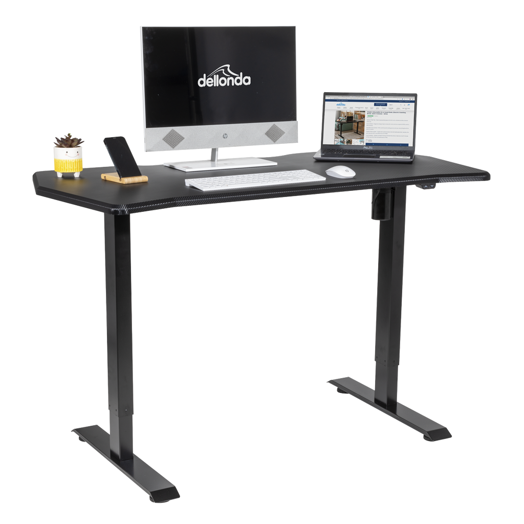 Single Motor Ultra-Quiet Adjustable-Height Electric Sit/Stand Desk - Carbon Fibre Effect Desktop DH243