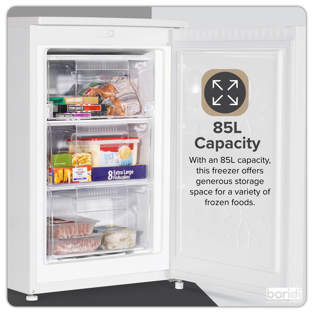 55cm Undercounter Freezer with Adjustable Thermostat 85L - White DH250