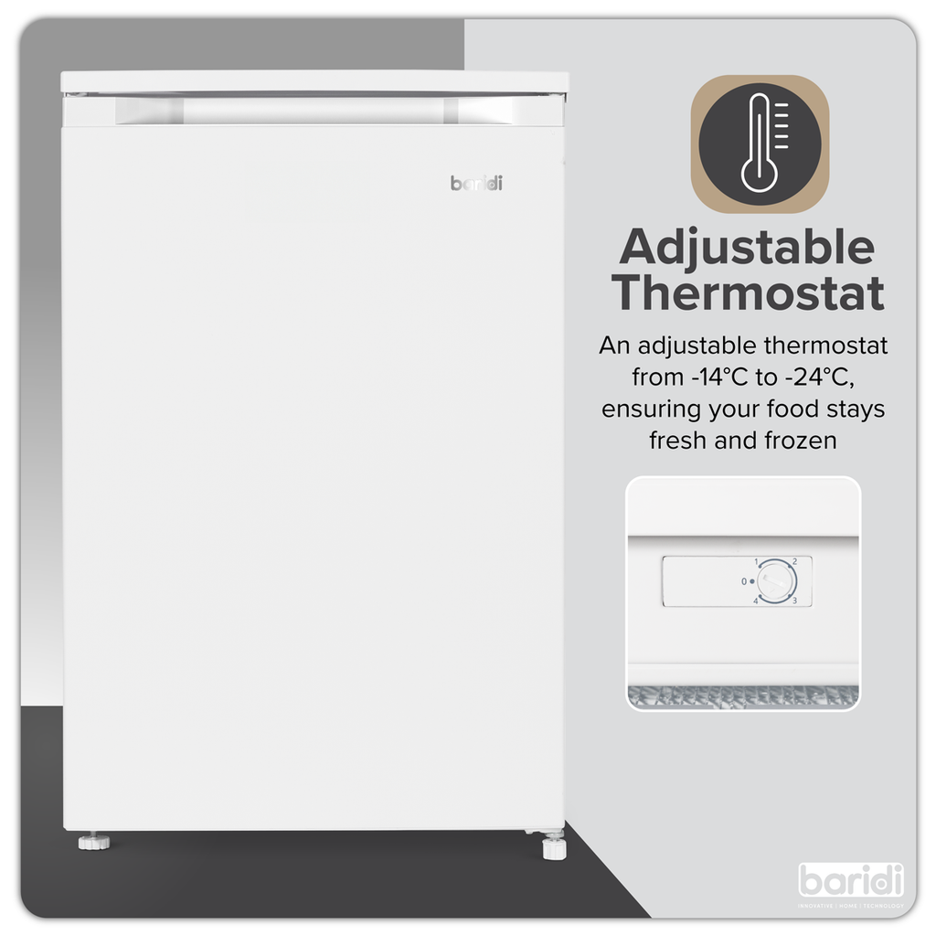 55cm Undercounter Freezer with Adjustable Thermostat 85L - White DH250
