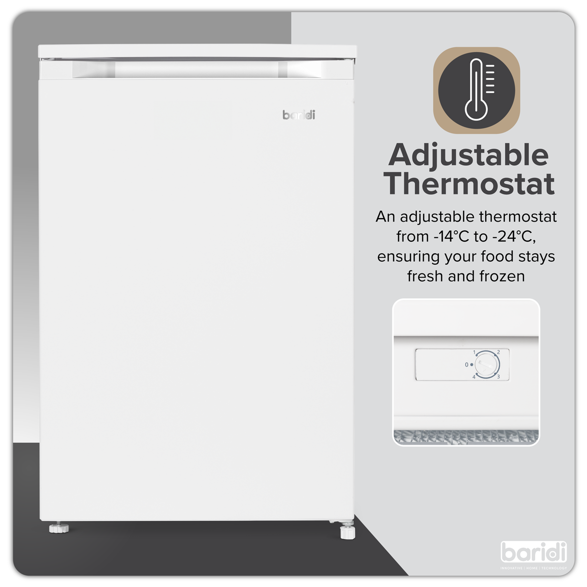 55cm Undercounter Freezer with Adjustable Thermostat 85L - White DH250