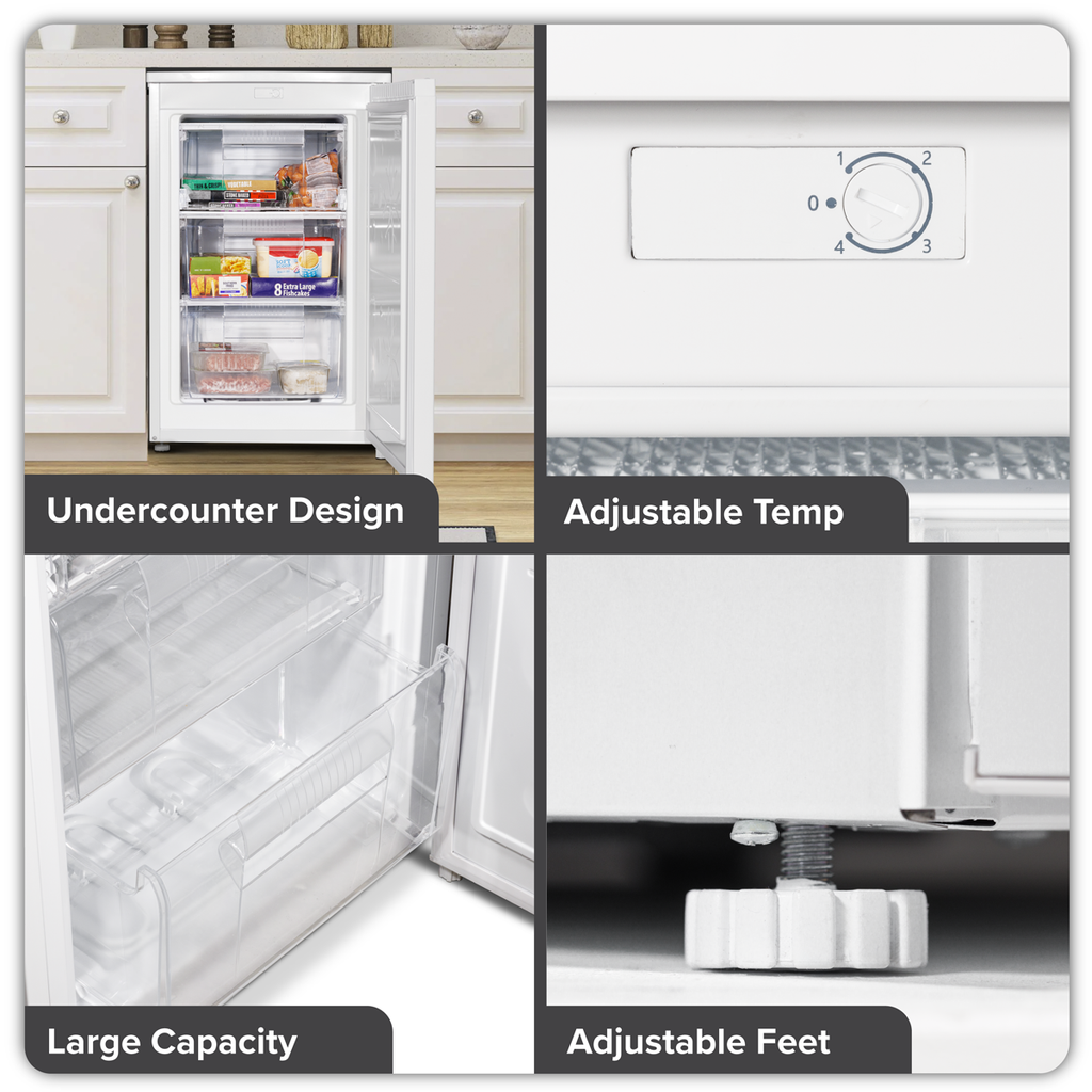 55cm Undercounter Freezer with Adjustable Thermostat 85L - White DH250