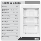 55cm Undercounter Freezer with Adjustable Thermostat 85L - White DH250