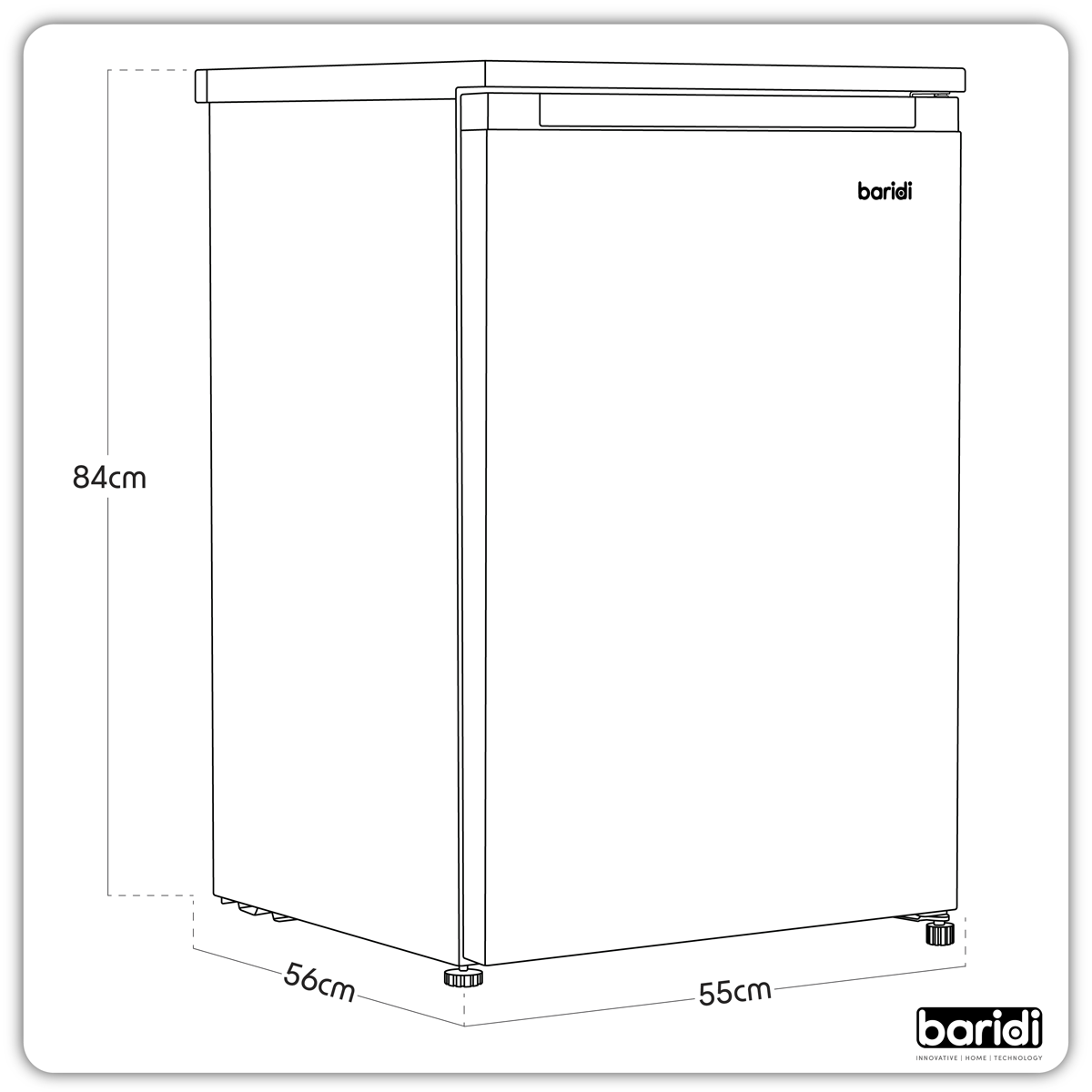 Baridi 55cm Undercounter Freezer with Adjustable Thermostat, 85L - Black DH251