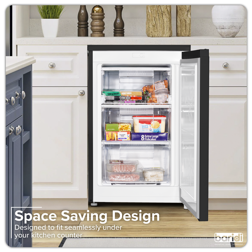 Baridi 55cm Undercounter Freezer with Adjustable Thermostat, 85L - Black DH251