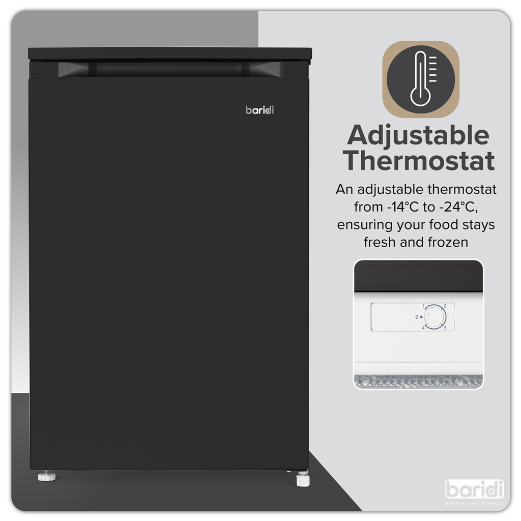 Baridi 55cm Undercounter Freezer with Adjustable Thermostat, 85L - Black DH251