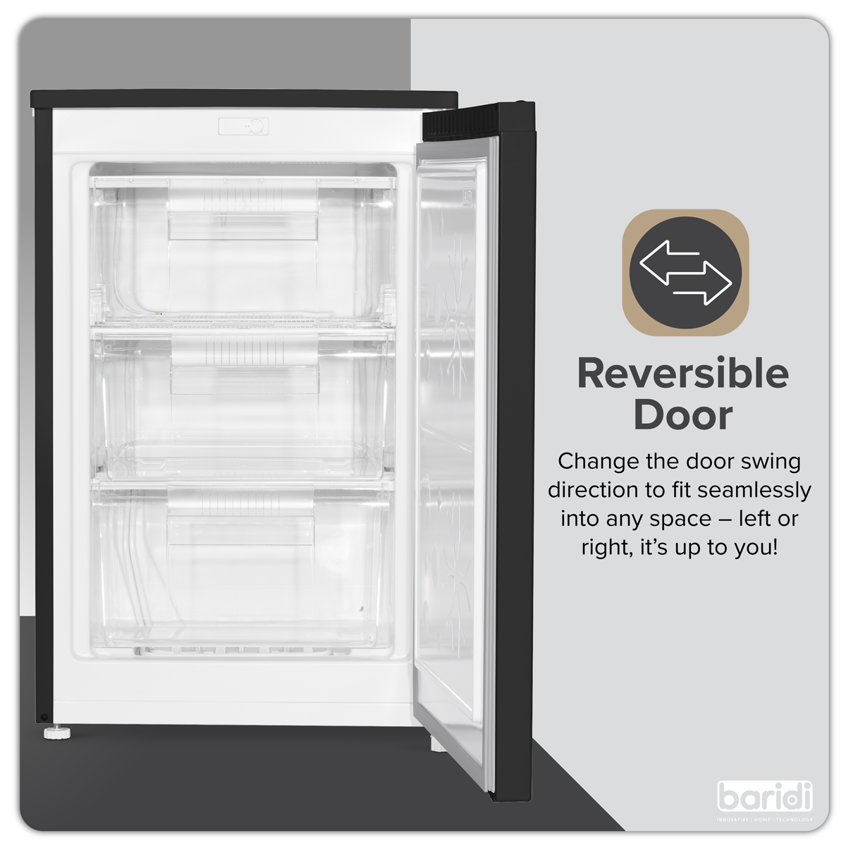 Baridi 55cm Undercounter Freezer with Adjustable Thermostat, 85L - Black DH251