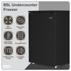 Baridi 55cm Undercounter Freezer with Adjustable Thermostat, 85L - Black DH251
