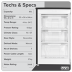 Baridi 55cm Undercounter Freezer with Adjustable Thermostat, 85L - Black DH251