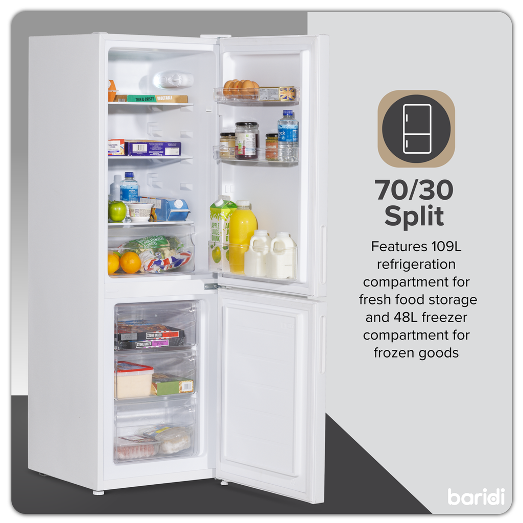 70/30 Low Frost Fridge Freezer 157L Capacity - White DH252