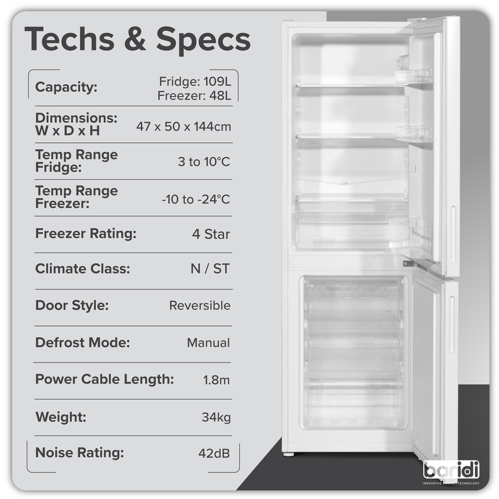 70/30 Low Frost Fridge Freezer 157L Capacity - White DH252