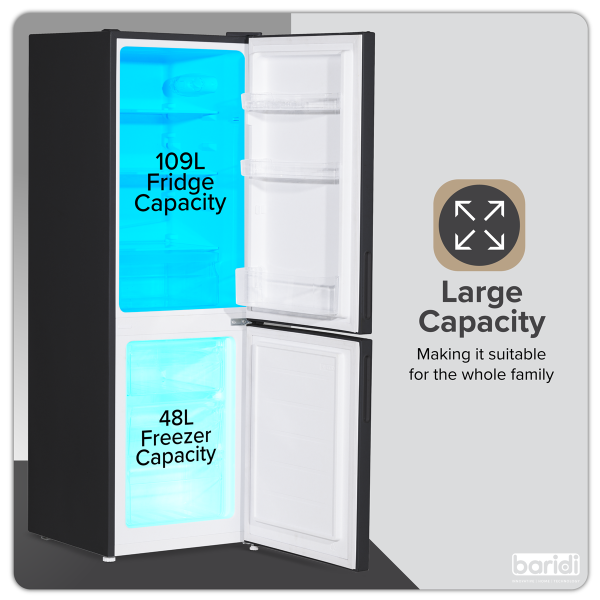 70/30 Low Frost Fridge Freezer 157L Capacity - Black DH253