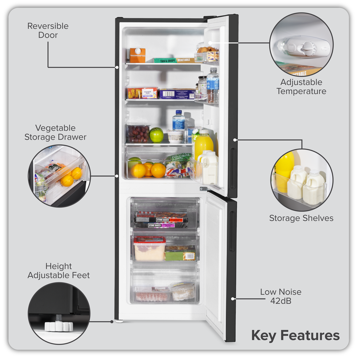 70/30 Low Frost Fridge Freezer 157L Capacity - Black DH253
