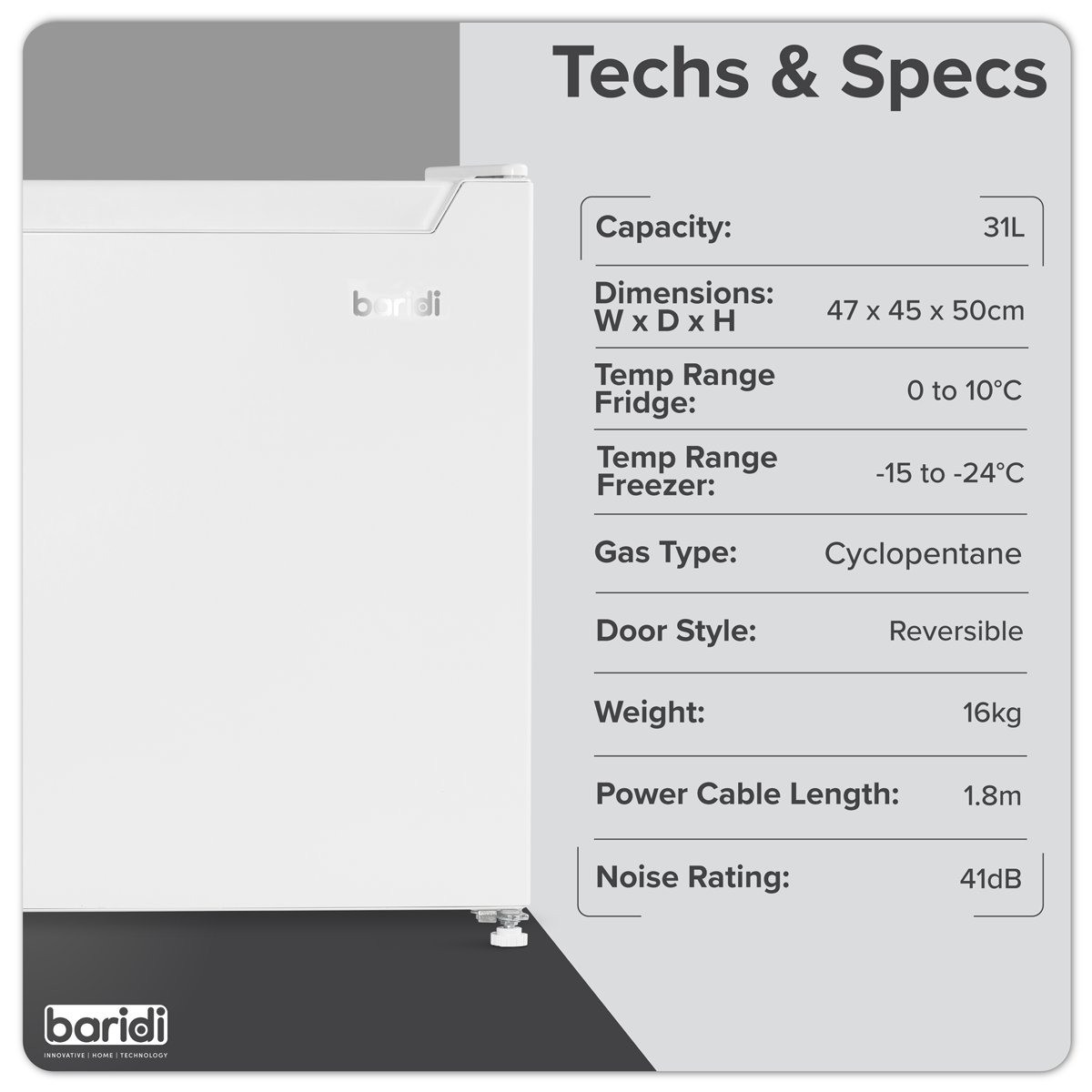 Mini Tabletop Fridge/Freezer, 31L Capacity - White DH254